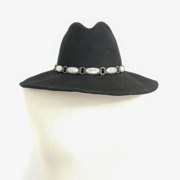 Scala Accessories - Scala silver and black trim wool western style hat